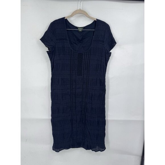 Eddie Bauer Mini Dress Women 12 Navy Blue Lightweight Textured Breathable - Picture 1 of 7